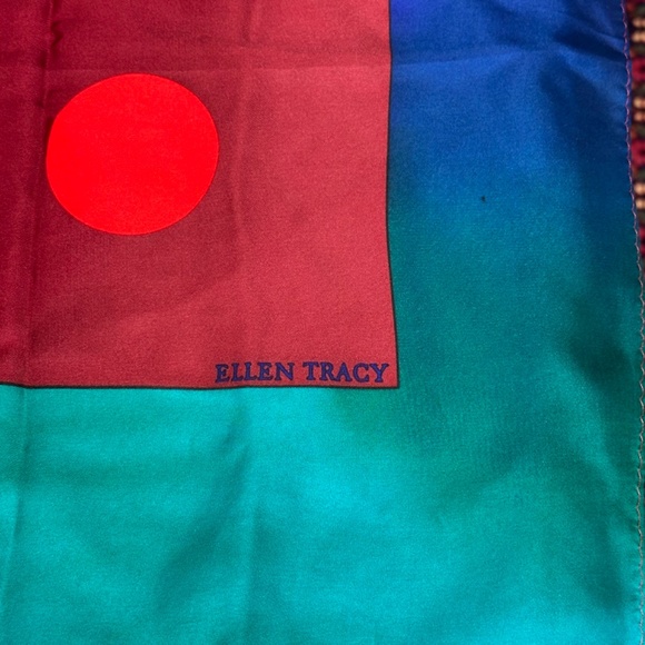 Ellen Tracy 35” square silk scarf. Multi bright colors with multicolored dots. - Picture 2 of 4